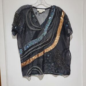 Vtg Beaded Silk Blouse